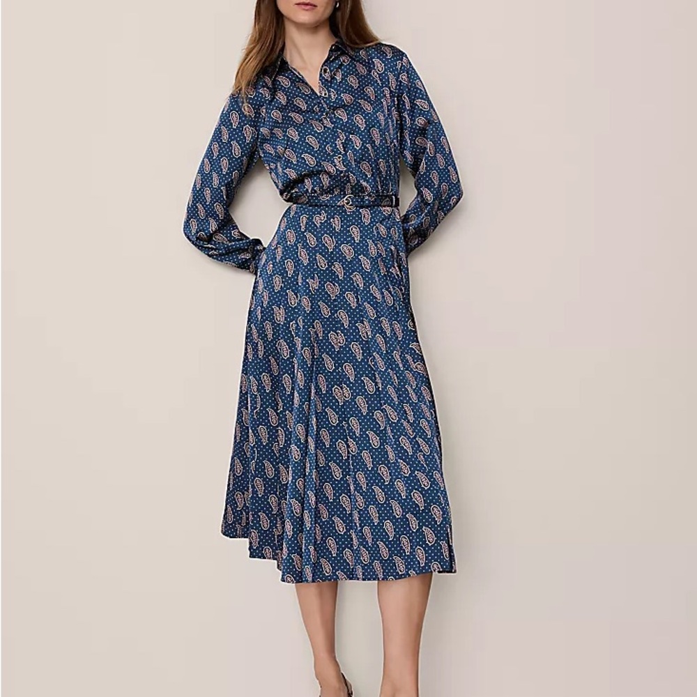 Ann Taylor Blue Paisley Midi Shirt Dress